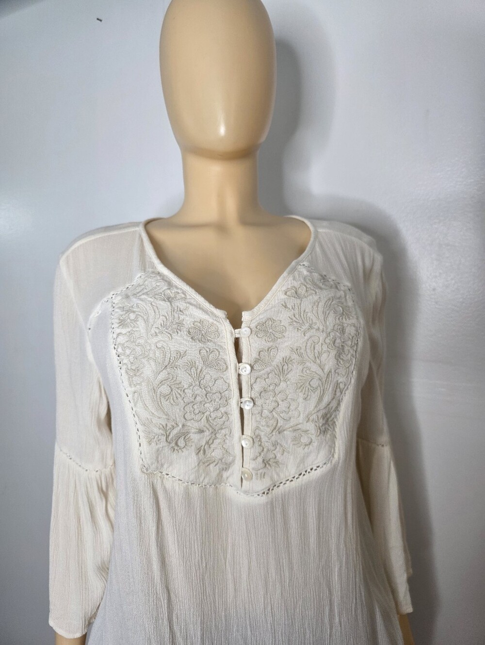 Style & Co. Cream Embroidered Peasant Blouse Size US/M - Picture 10 of 16